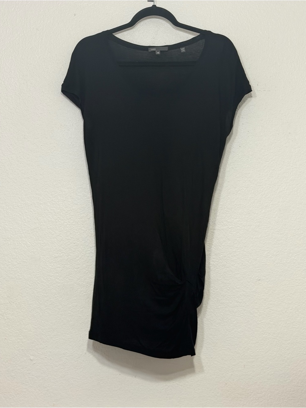 Vince Black Ruched Draped Tunic Mini Dress — Women’s XS